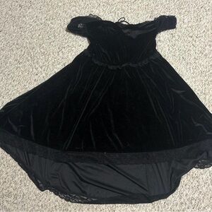 Black Velvet Girls' Dress - Elegant Off-Shoulder Party Dress